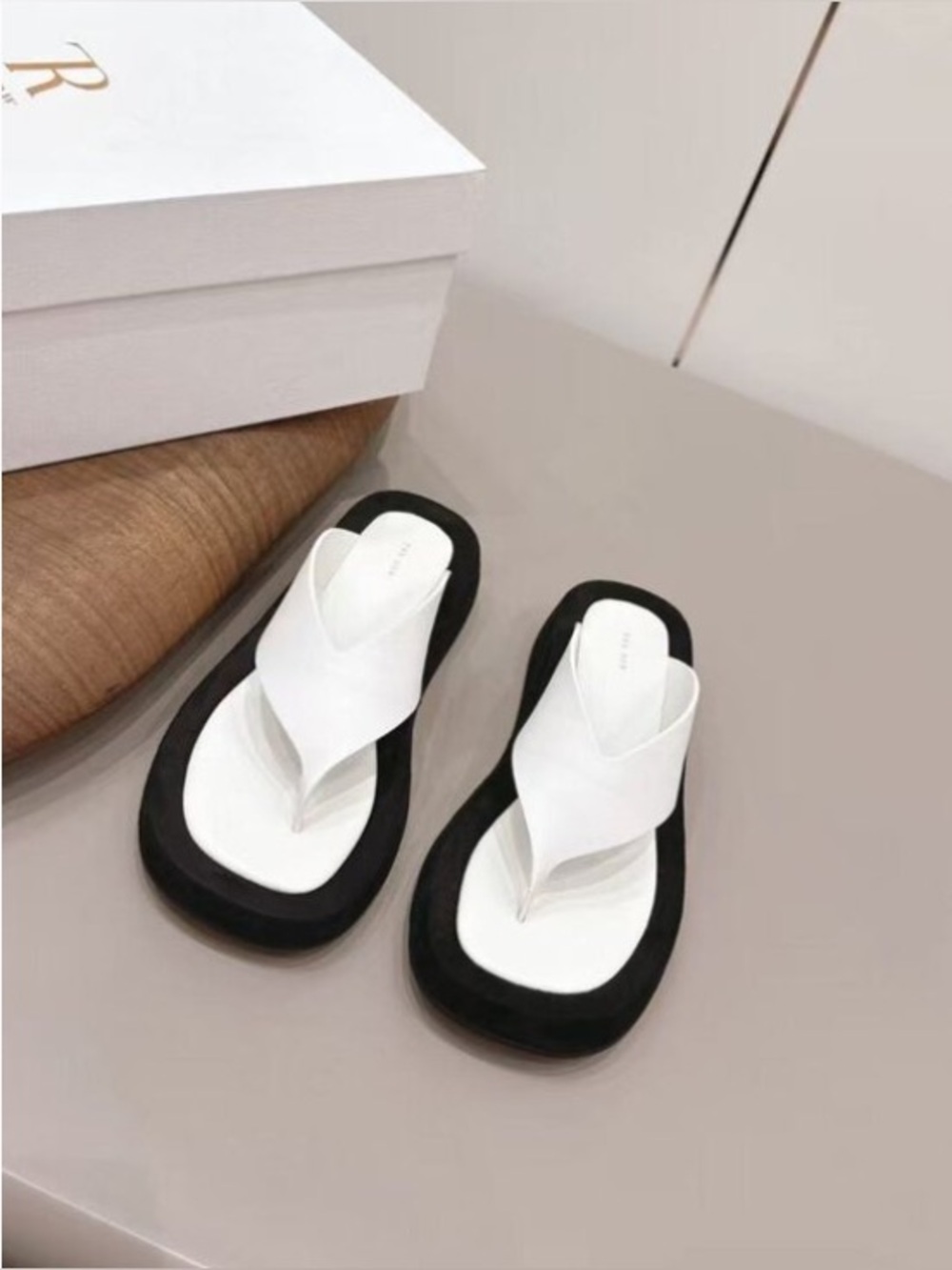 Minimal White Thong Sandals with Black Sole - Women's Summer Footwear